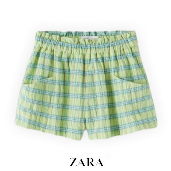 ZARA Kids | Lime Green | PLAID SHORTS - Picture 2 of 9